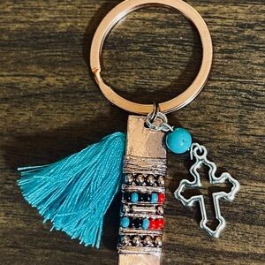 Turquoise and Copper Key Holder with Cross Charm